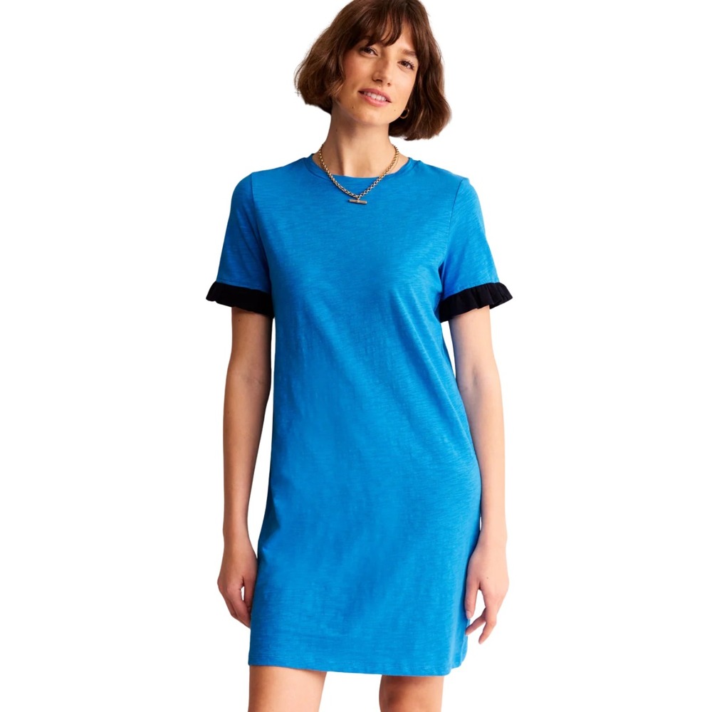 Boden Dress Womens US 4L Blue Emily Ruffle Cotton Short Sleeve Mini T-Shirt NEW